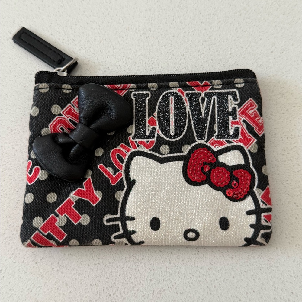 Hello Kitty Coin Purse Polka Dot Love Bow Sanrio Change Purse‎ Wallet Black